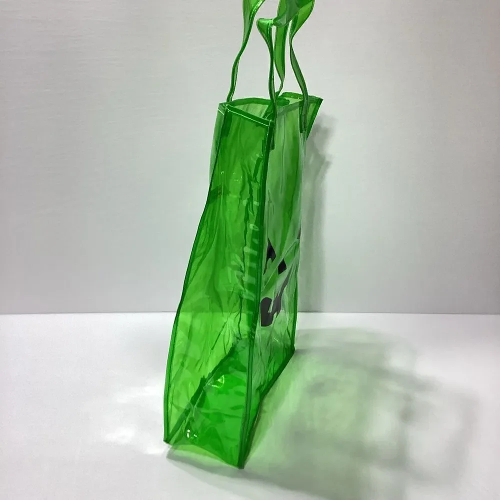 Vinyl Trick Or Treat Tote With Jack O Lantern Face Clear Green Large